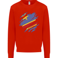 Torn DR Congo Flag Congolese Day Football Kids Sweatshirt Jumper Bright Red