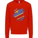 Torn DR Congo Flag Congolese Day Football Kids Sweatshirt Jumper Bright Red