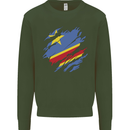 Torn DR Congo Flag Congolese Day Football Kids Sweatshirt Jumper Forest Green