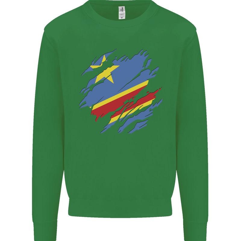 Torn DR Congo Flag Congolese Day Football Kids Sweatshirt Jumper Irish Green
