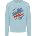 Torn DR Congo Flag Congolese Day Football Kids Sweatshirt Jumper Light Blue