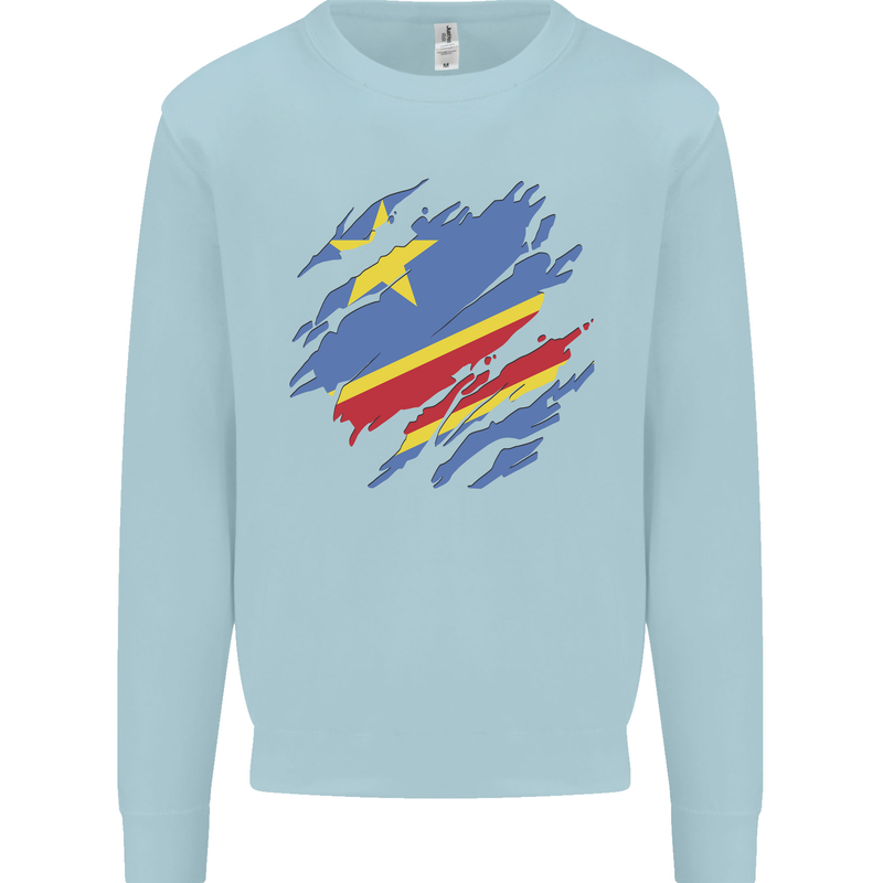 Torn DR Congo Flag Congolese Day Football Kids Sweatshirt Jumper Light Blue