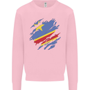 Torn DR Congo Flag Congolese Day Football Kids Sweatshirt Jumper Light Pink