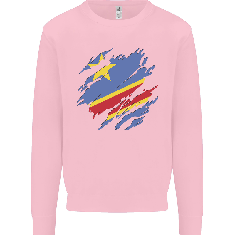 Torn DR Congo Flag Congolese Day Football Kids Sweatshirt Jumper Light Pink