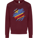 Torn DR Congo Flag Congolese Day Football Kids Sweatshirt Jumper Maroon