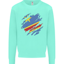 Torn DR Congo Flag Congolese Day Football Kids Sweatshirt Jumper Peppermint