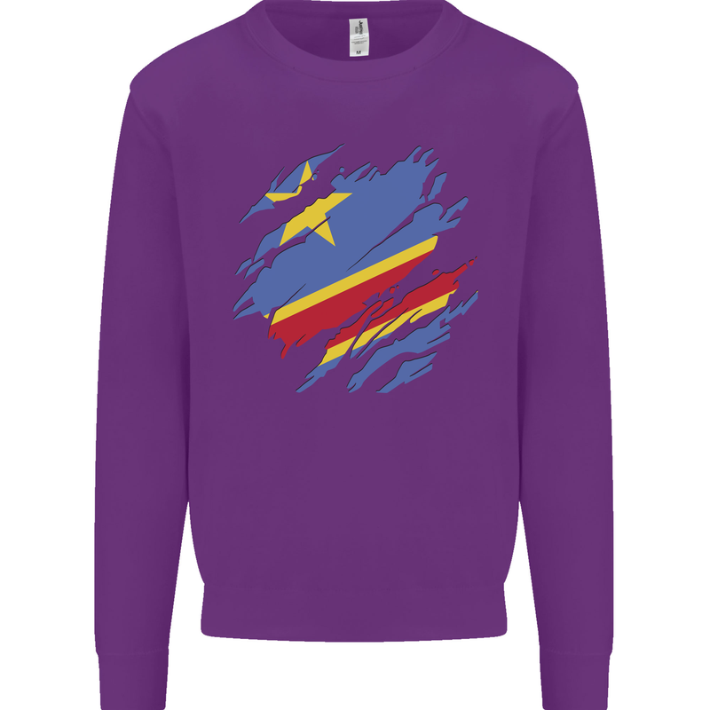 Torn DR Congo Flag Congolese Day Football Kids Sweatshirt Jumper Purple