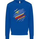 Torn DR Congo Flag Congolese Day Football Kids Sweatshirt Jumper Royal Blue