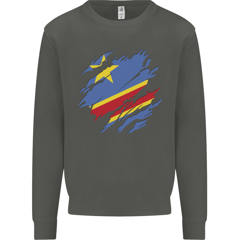 Torn DR Congo Flag Congolese Day Football Kids Sweatshirt Jumper Storm Grey