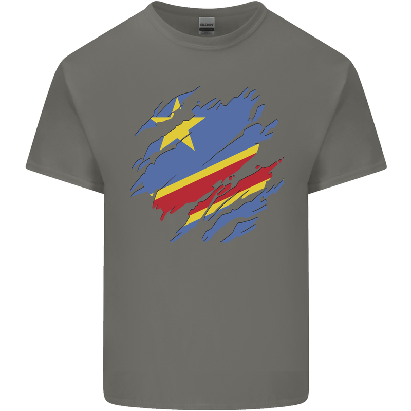 Torn DR Congo Flag Congolese Day Football Kids T-Shirt Childrens Charcoal