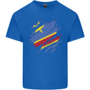 Torn DR Congo Flag Congolese Day Football Kids T-Shirt Childrens Royal Blue