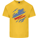 Torn DR Congo Flag Congolese Day Football Kids T-Shirt Childrens Yellow