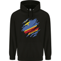 Torn DR Congo Flag Congolese Day Football Mens 80% Cotton Hoodie Black