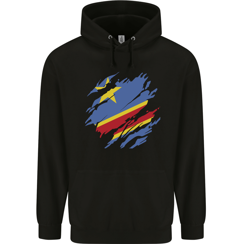 Torn DR Congo Flag Congolese Day Football Mens 80% Cotton Hoodie Black
