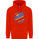 Torn DR Congo Flag Congolese Day Football Mens 80% Cotton Hoodie Bright Red