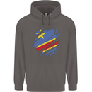 Torn DR Congo Flag Congolese Day Football Mens 80% Cotton Hoodie Charcoal