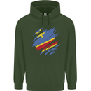 Torn DR Congo Flag Congolese Day Football Mens 80% Cotton Hoodie Forest Green