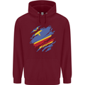 Torn DR Congo Flag Congolese Day Football Mens 80% Cotton Hoodie Maroon