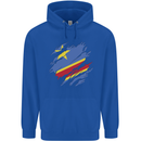 Torn DR Congo Flag Congolese Day Football Mens 80% Cotton Hoodie Royal Blue
