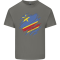 Torn DR Congo Flag Congolese Day Football Mens Cotton T-Shirt Tee Top Charcoal