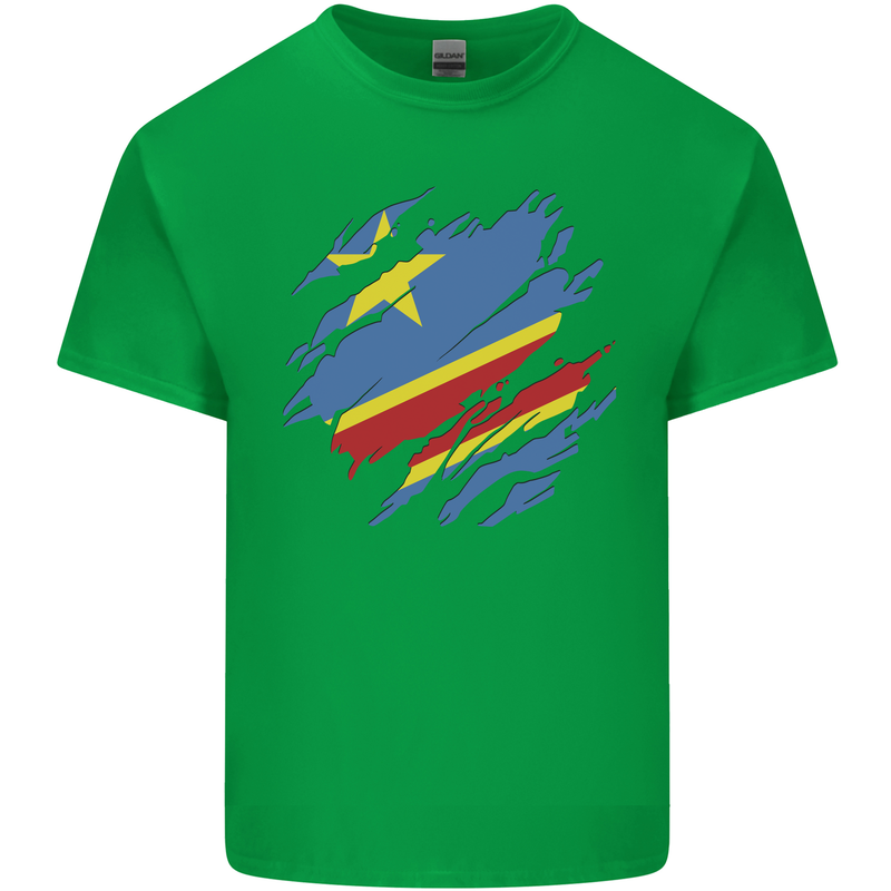 Torn DR Congo Flag Congolese Day Football Mens Cotton T-Shirt Tee Top Irish Green
