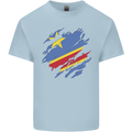 Torn DR Congo Flag Congolese Day Football Mens Cotton T-Shirt Tee Top Light Blue