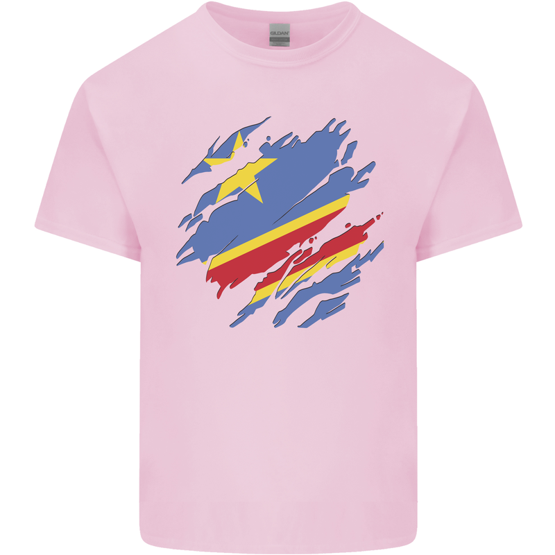 Torn DR Congo Flag Congolese Day Football Mens Cotton T-Shirt Tee Top Light Pink