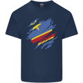 Torn DR Congo Flag Congolese Day Football Mens Cotton T-Shirt Tee Top Navy Blue