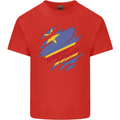 Torn DR Congo Flag Congolese Day Football Mens Cotton T-Shirt Tee Top Red