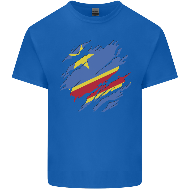 Torn DR Congo Flag Congolese Day Football Mens Cotton T-Shirt Tee Top Royal Blue
