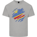 Torn DR Congo Flag Congolese Day Football Mens Cotton T-Shirt Tee Top Sports Grey