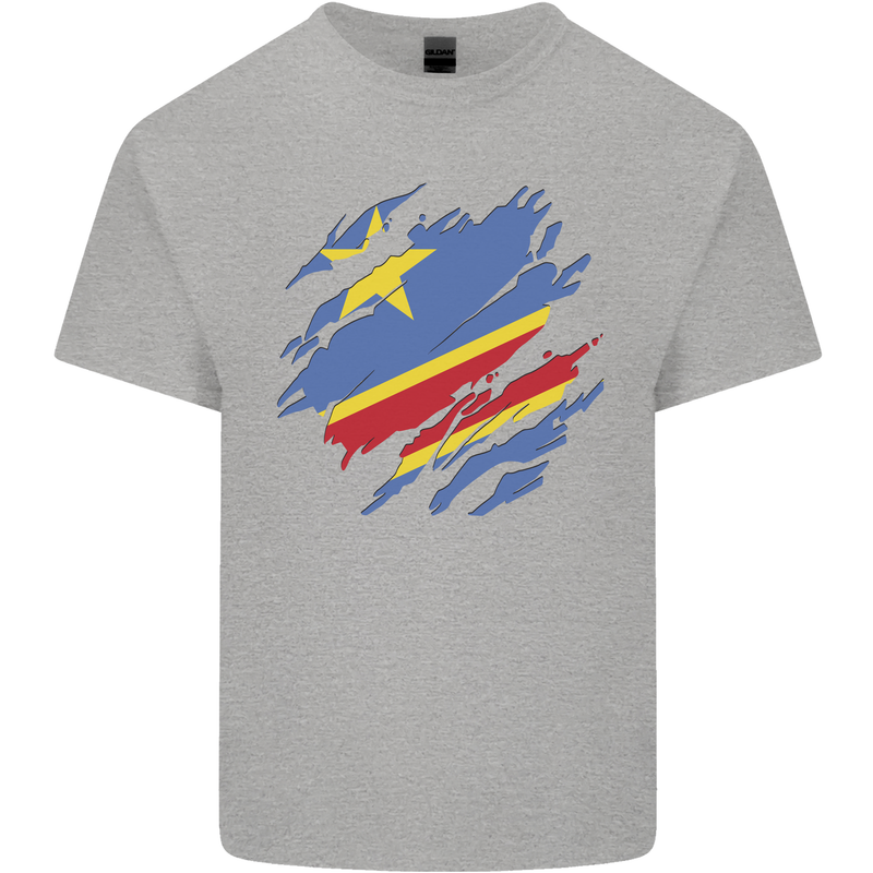 Torn DR Congo Flag Congolese Day Football Mens Cotton T-Shirt Tee Top Sports Grey