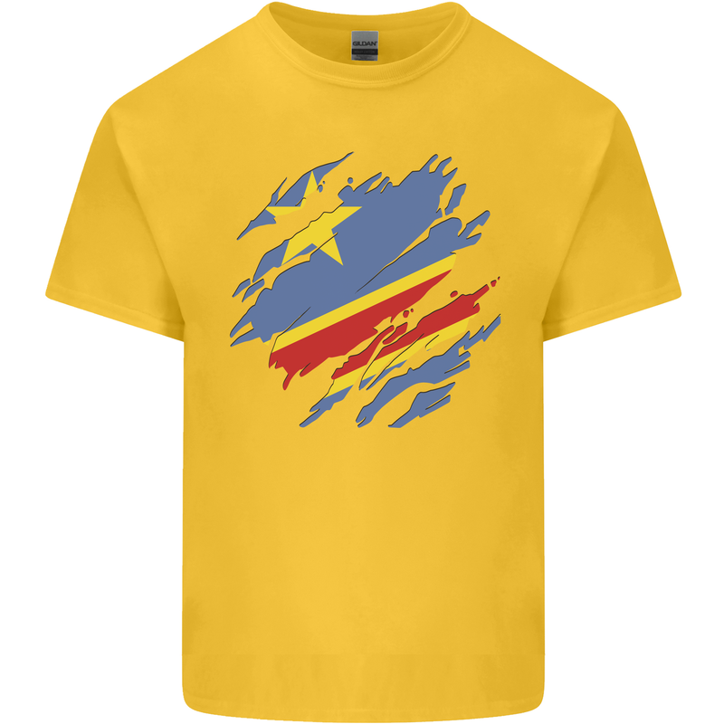 Torn DR Congo Flag Congolese Day Football Mens Cotton T-Shirt Tee Top Yellow