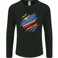 Torn DR Congo Flag Congolese Day Football Mens Long Sleeve T-Shirt Black