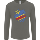 Torn DR Congo Flag Congolese Day Football Mens Long Sleeve T-Shirt Charcoal