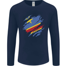 Torn DR Congo Flag Congolese Day Football Mens Long Sleeve T-Shirt Navy Blue