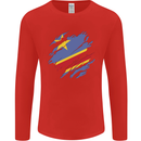 Torn DR Congo Flag Congolese Day Football Mens Long Sleeve T-Shirt Red