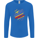 Torn DR Congo Flag Congolese Day Football Mens Long Sleeve T-Shirt Royal Blue