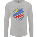Torn DR Congo Flag Congolese Day Football Mens Long Sleeve T-Shirt Sports Grey