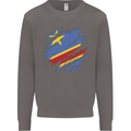 Torn DR Congo Flag Congolese Day Football Mens Sweatshirt Jumper Charcoal