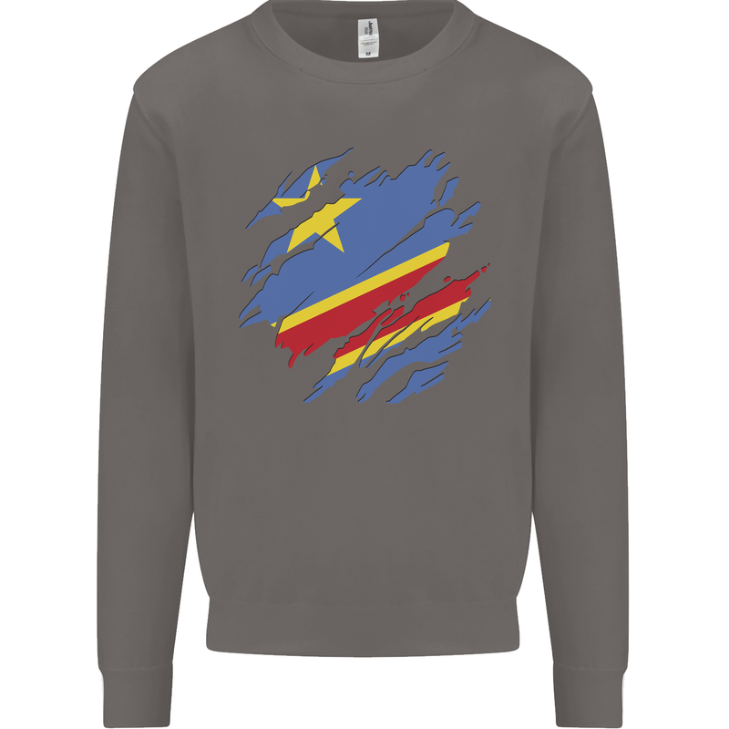 Torn DR Congo Flag Congolese Day Football Mens Sweatshirt Jumper Charcoal
