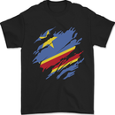 Torn DR Congo Flag Congolese Day Football Mens T-Shirt 100% Cotton Black