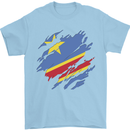 Torn DR Congo Flag Congolese Day Football Mens T-Shirt 100% Cotton Light Blue