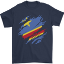 Torn DR Congo Flag Congolese Day Football Mens T-Shirt 100% Cotton Navy Blue
