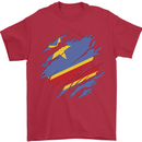 Torn DR Congo Flag Congolese Day Football Mens T-Shirt 100% Cotton Red