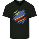 Torn DR Congo Flag Congolese Day Football Mens V-Neck Cotton T-Shirt Black