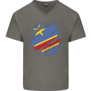 Torn DR Congo Flag Congolese Day Football Mens V-Neck Cotton T-Shirt Charcoal