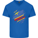 Torn DR Congo Flag Congolese Day Football Mens V-Neck Cotton T-Shirt Royal Blue