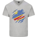 Torn DR Congo Flag Congolese Day Football Mens V-Neck Cotton T-Shirt Sports Grey