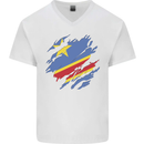 Torn DR Congo Flag Congolese Day Football Mens V-Neck Cotton T-Shirt White